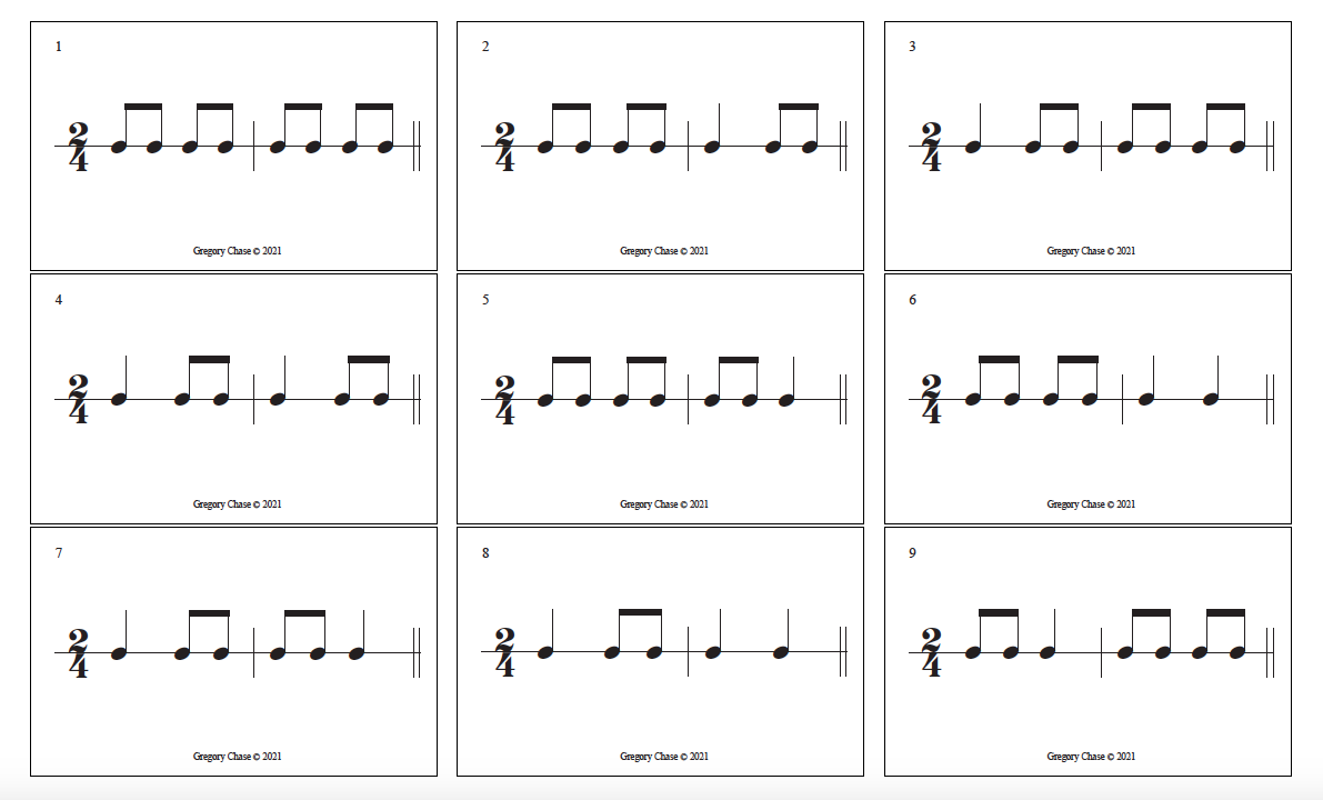 Example of Duple Meter Rhythm Pattern Flashcards for Students